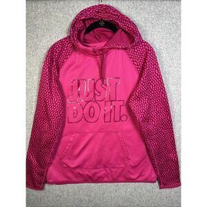 Nike Women Sweatshirt Medium Pink Hoodie Logo Just Do It Long Sleeve Therma Fit